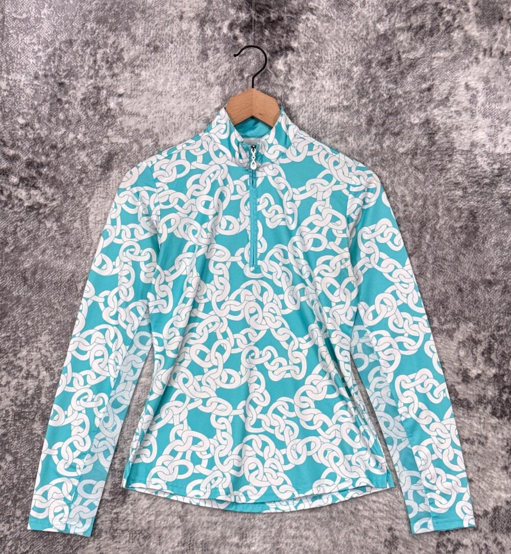 San Soleil 1/4 Zip XS Womens Blue Chain Print UV 50+ Cooling Golf